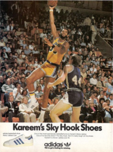 Adidas ad featuring Kareem Abdul Jabaar from the 1970s